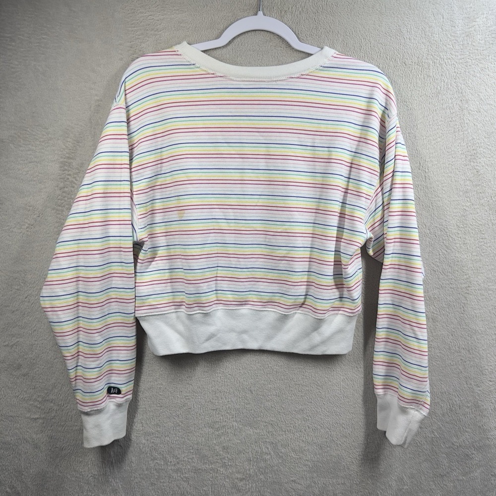 Abercrombie and Fitch Cropped Sweatshirt Women's Size S Rainbow Striped - Picture 7 of 8